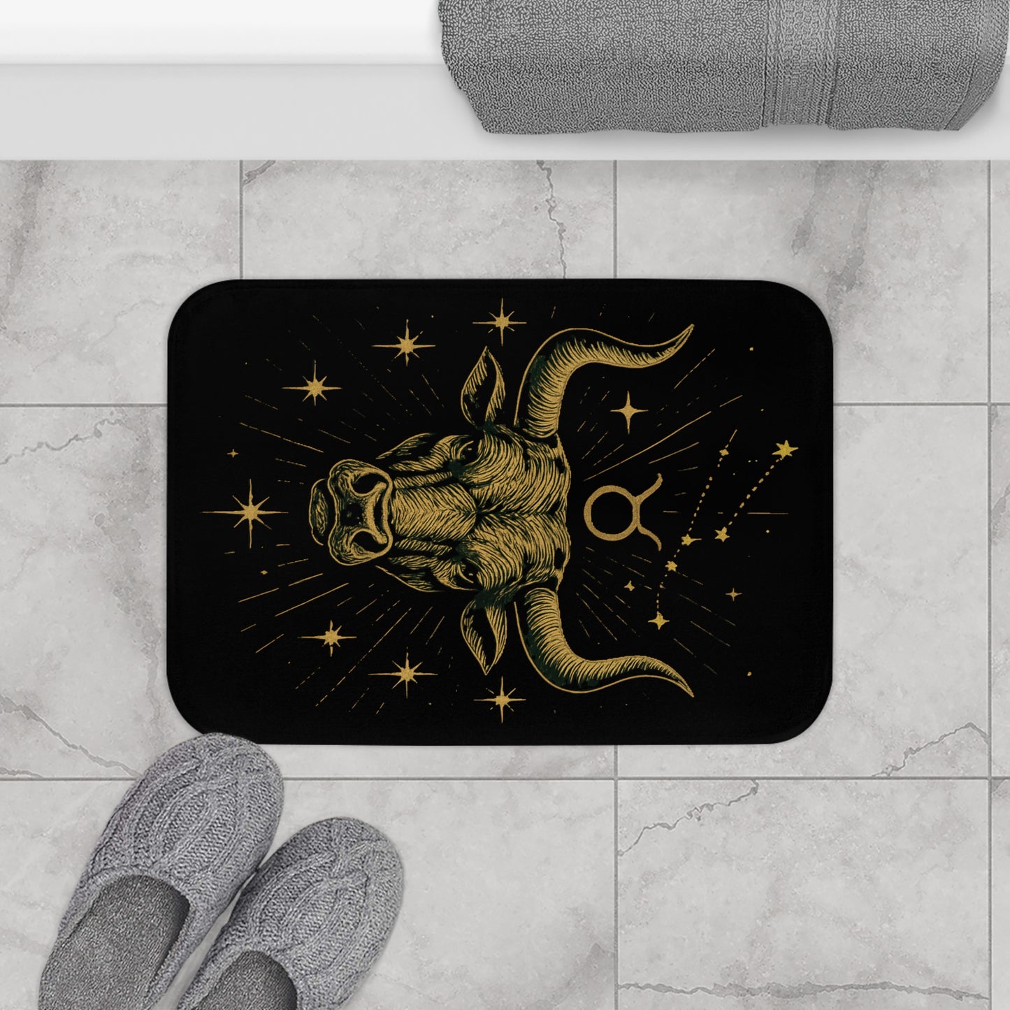 Taurus Zodiac Decor, Astrology Bull Bathmat.  Boho Bathroom Accessory, Horoscope Gift for Him/Her, Unique Home Decor