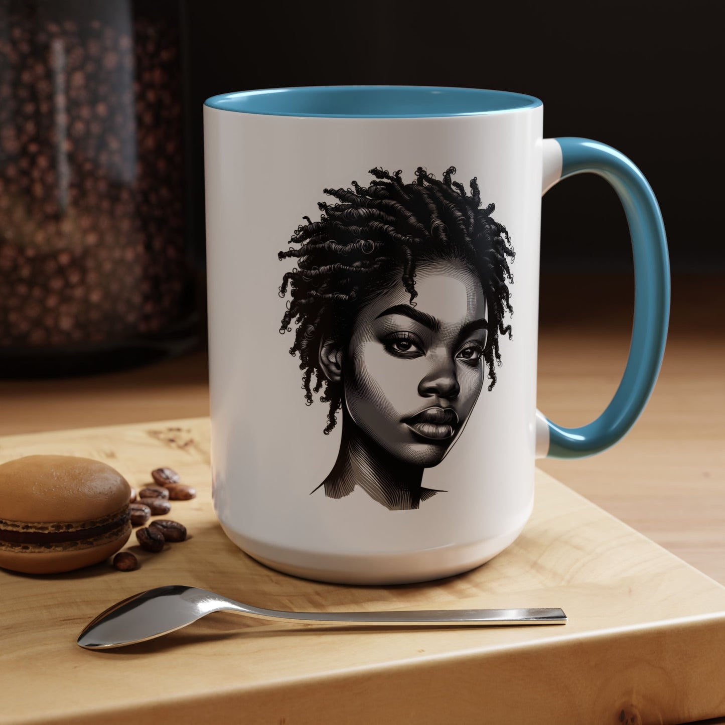 Afrocentric Accent Coffee Mug, Artistic Mug for Home, Unique Gift for Her, Afro Hair Black American African Girl