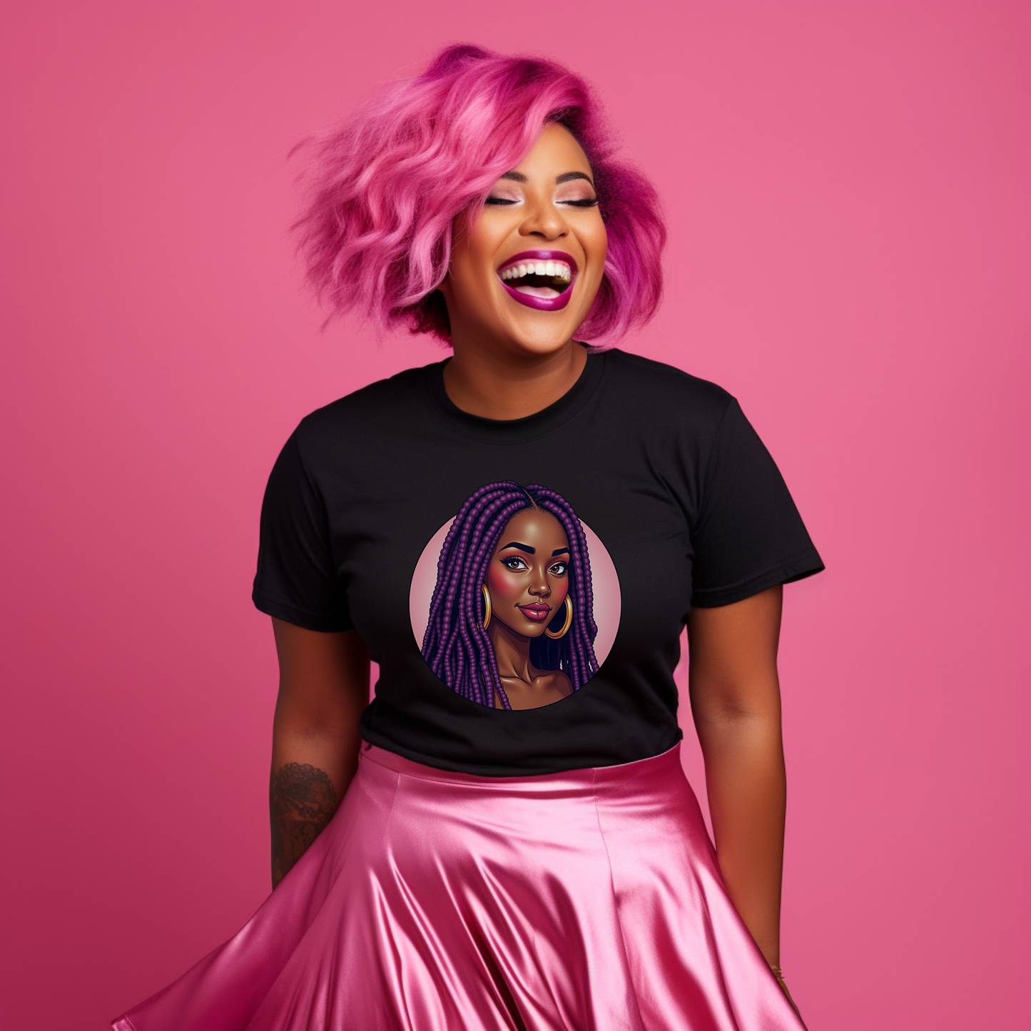 Purple Beauty T-Shirt Casual Wear Gift for Locs Lovers Afro Hair Black American African Girl T-shirt