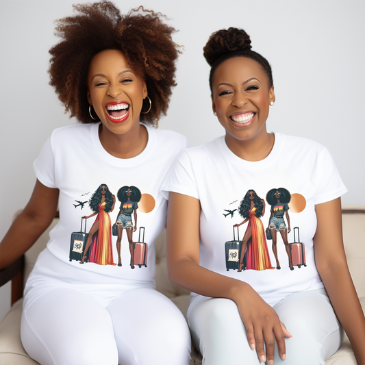 Wheels Up Heels On Travel Vibes Casual Wear Gift for Locs Lovers Afro Hair Black American African Girl T-shirt