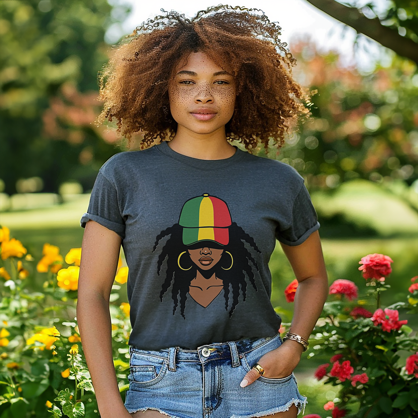 Reggae Vibes Afro Hair Black American African Girl T-shirt