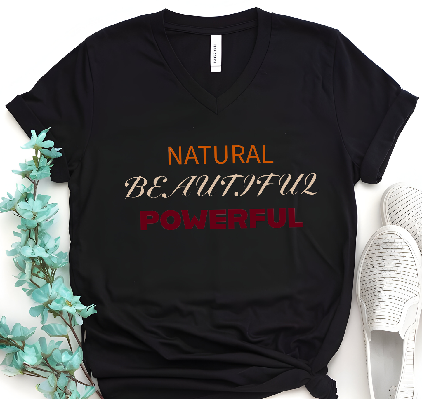 Natural Beautiful Powerful Tee Casual Wear Gift for Locs Lovers Afro Hair Black American African Girl T-shirt