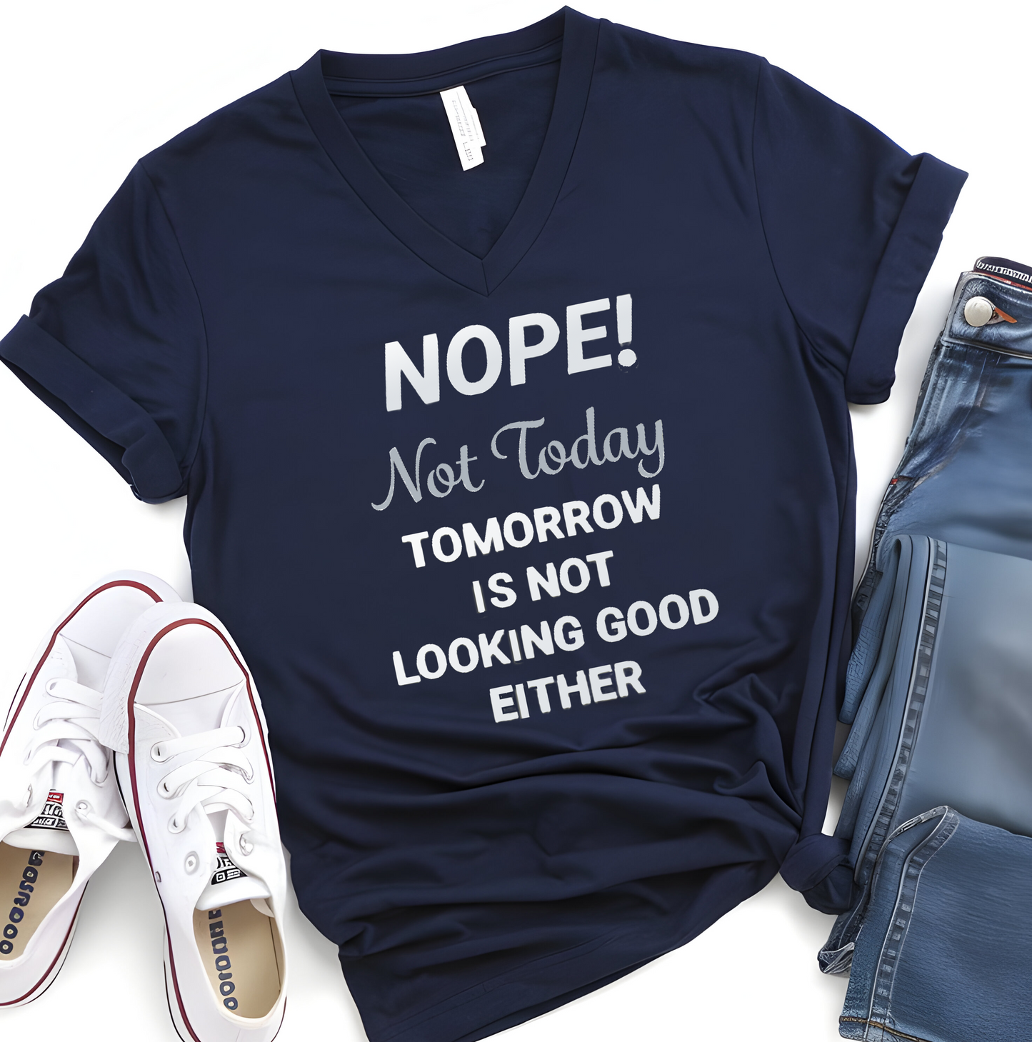 Humorous Unisex V-Neck Tee. NOPE Not Today. Casual Wear Gift for Locs Lovers Afro Hair Black American African Girl T-shirt
