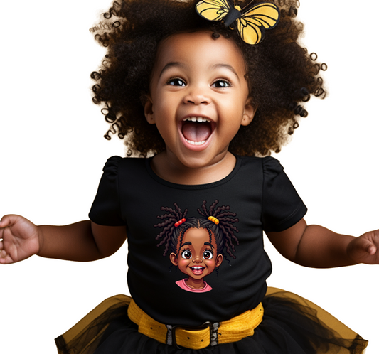 Adorable Girl Graphic Tee for Kids Casual Wear Gift for Locs Lovers Afro Hair Black American African Girl T-shirt