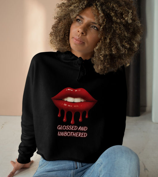 Chic Crop Hoodie with Dripping Lip Design, Trendy Streetwear, Casual Layering, Perfect for Parties, Gift for Fashion Lovers