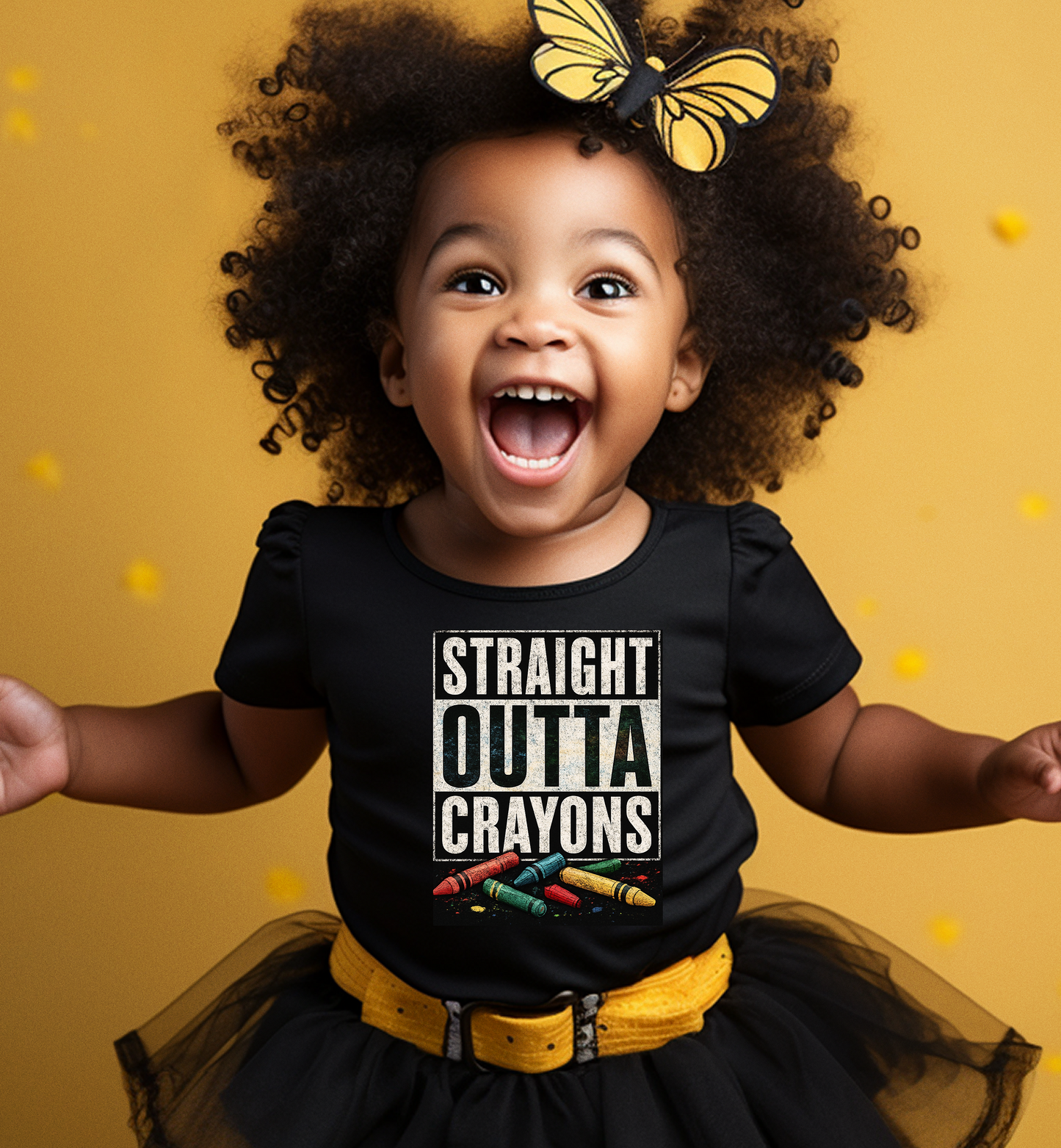 Straight Outta Crayons Youth Tee, Fun Kids T-Shirt, Afro Hair Black American African Girl T-shirt