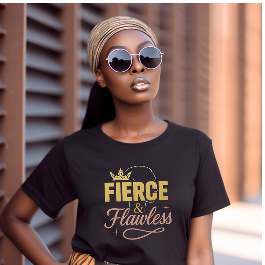 Fierce and Flawless Tee, Unisex Cotton T-Shirt, Casual Wear Gift for Afro Hair Black American African Girl T-shirt