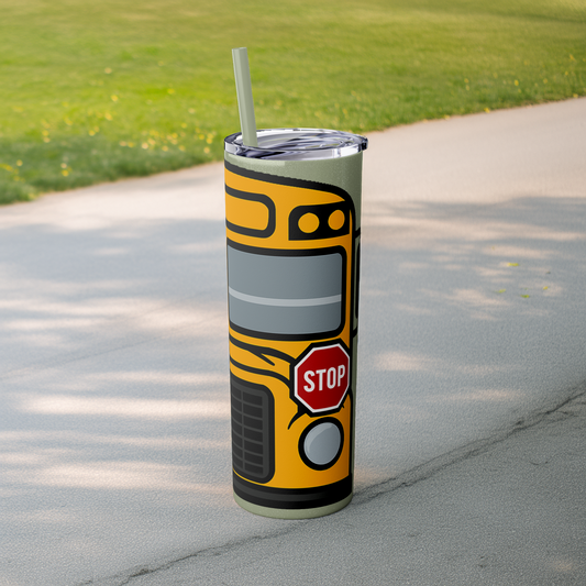 School Bus Skinny Tumbler, 20oz, Cute Gift for Teachers, Back to School, Travel Mug, Eco-Friendly Drinkware