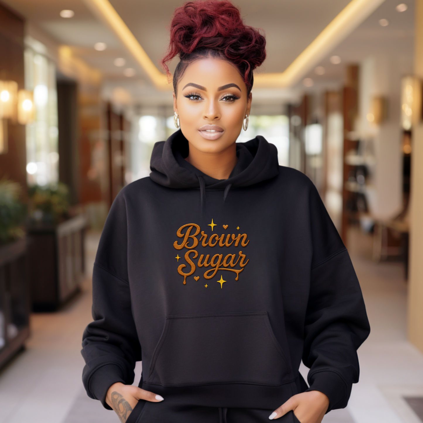 Unisex Heavy Blend™ Hooded Sweatshirt, Brown Sugar. Afro Hair Black American African Girl Hoodie