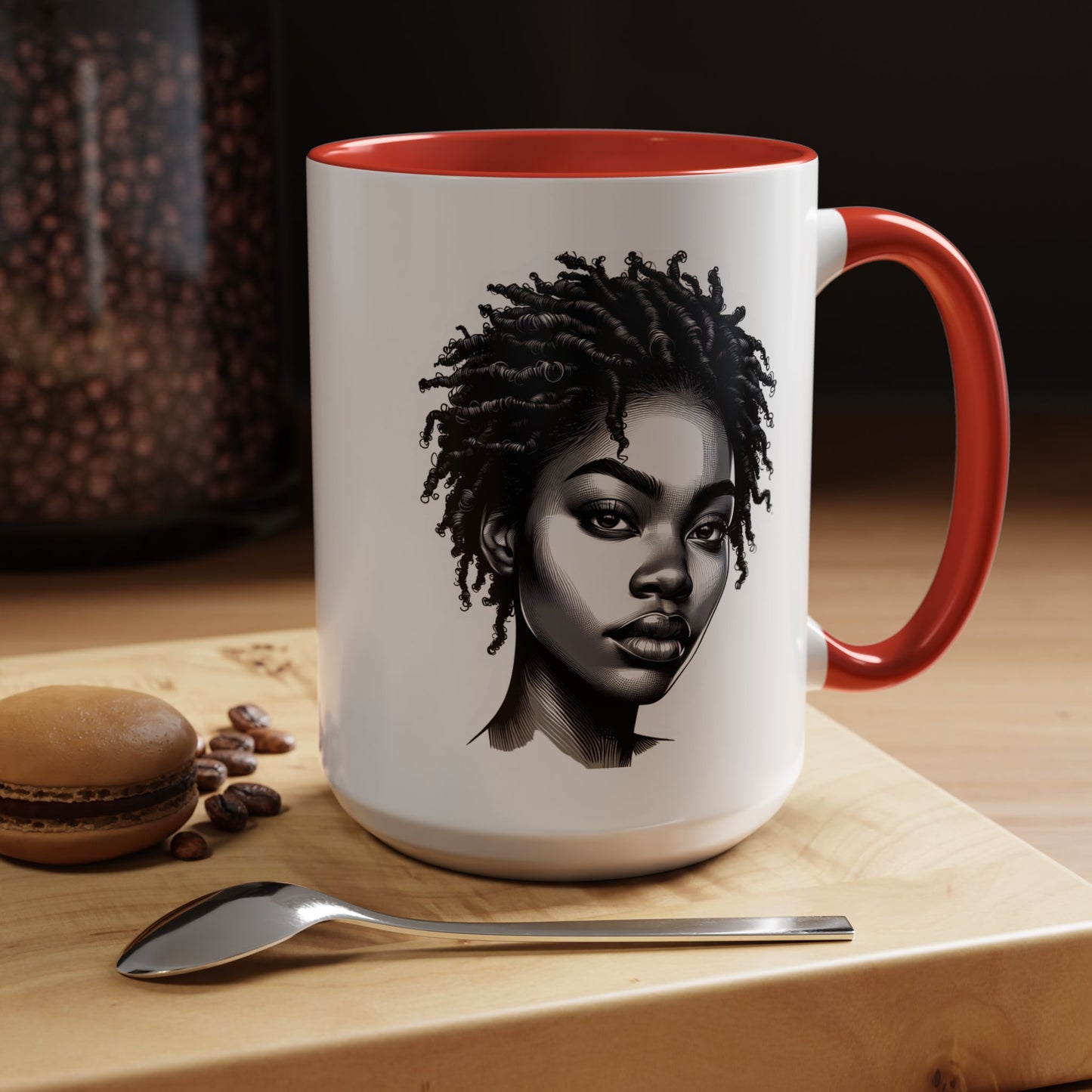 Afrocentric Accent Coffee Mug, Artistic Mug for Home, Unique Gift for Her, Afro Hair Black American African Girl