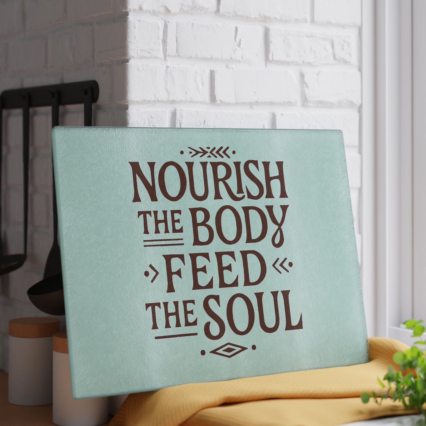 Nourish the Body, Feed the Soul Glass Cutting Board. Kitchen Decor, Cooking Enthusiasts