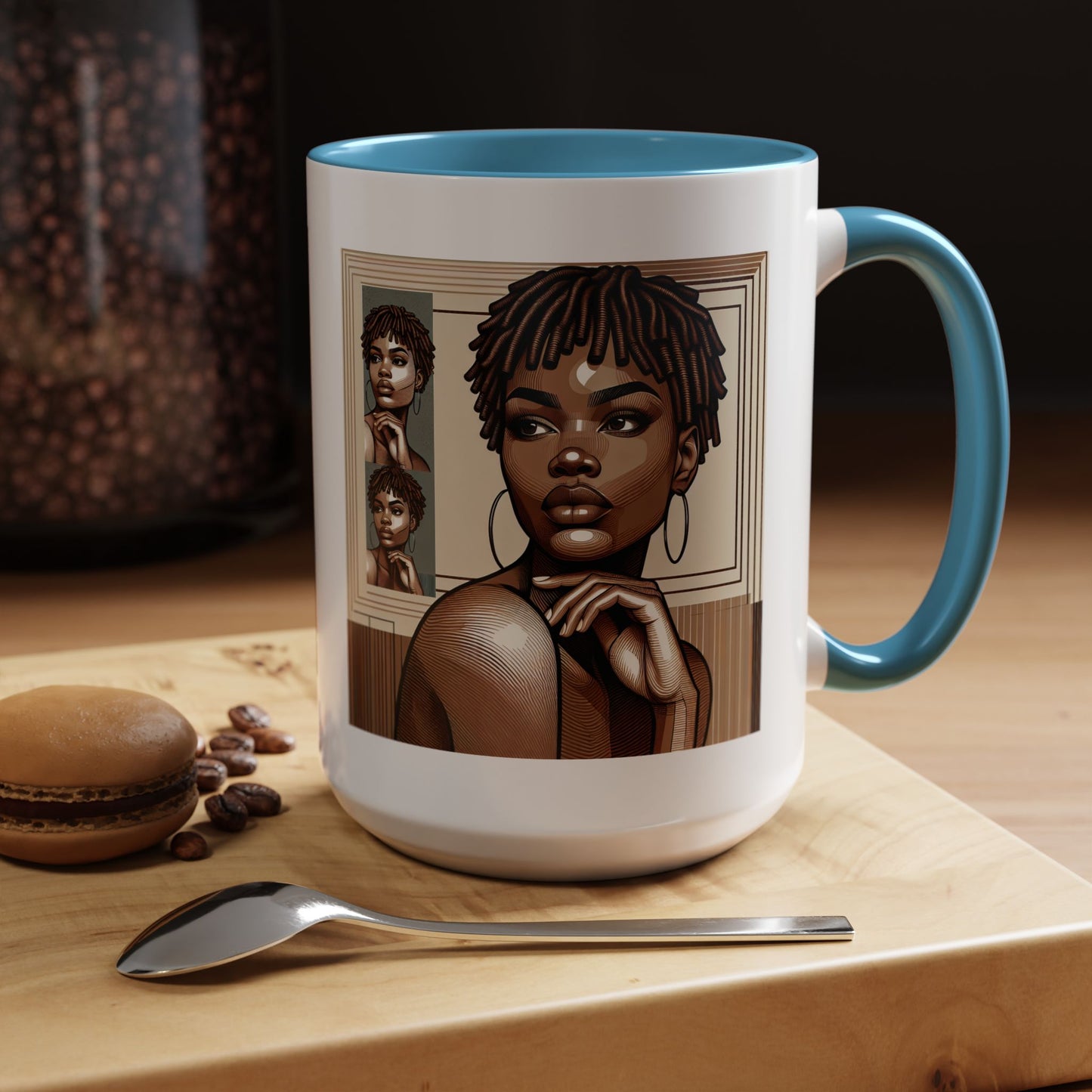 Elegant Art Coffee Mug, Unique Mug Gift, Black Girl Coffee Cup, Afrocentric Accent Mug