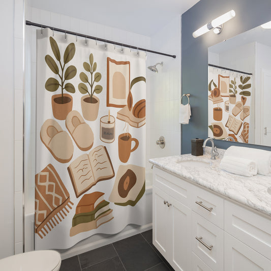 Cozy Vibes Shower Curtain, Home Decor, Bathroom Accessories, Gift for Her, Modern Boho Style, Relaxing Atmosphere