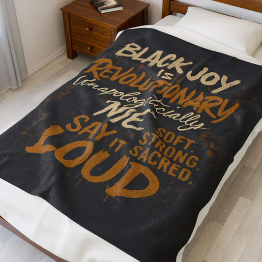 Black Joy Revolutionary Plush Blanket. Cozy Home Decor, Inspirational Gift, Soft Throw Blanket, Warm Blanket for All Occasions