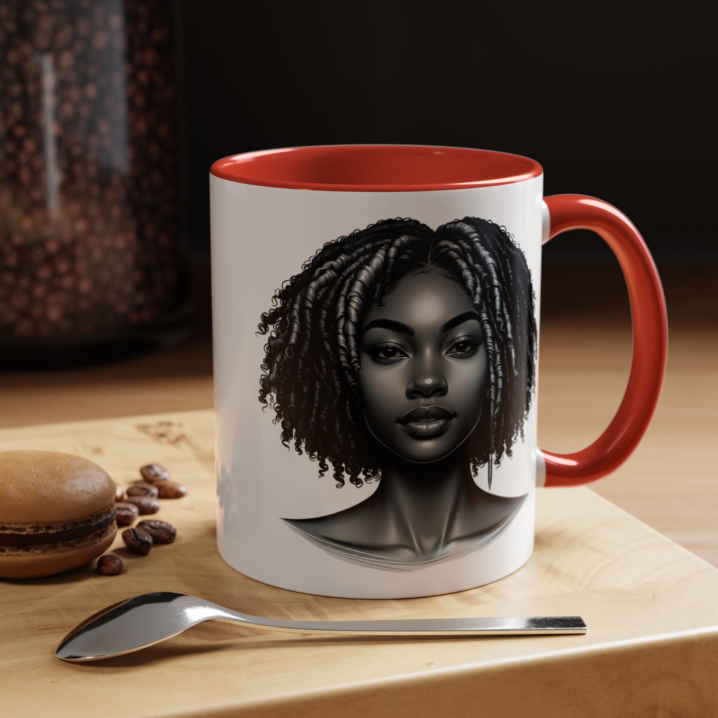 Elegant Black Woman Accent Coffee Mug. Afrocentric Gift for Coffee Lovers, Afro Hair Black American African Girl
