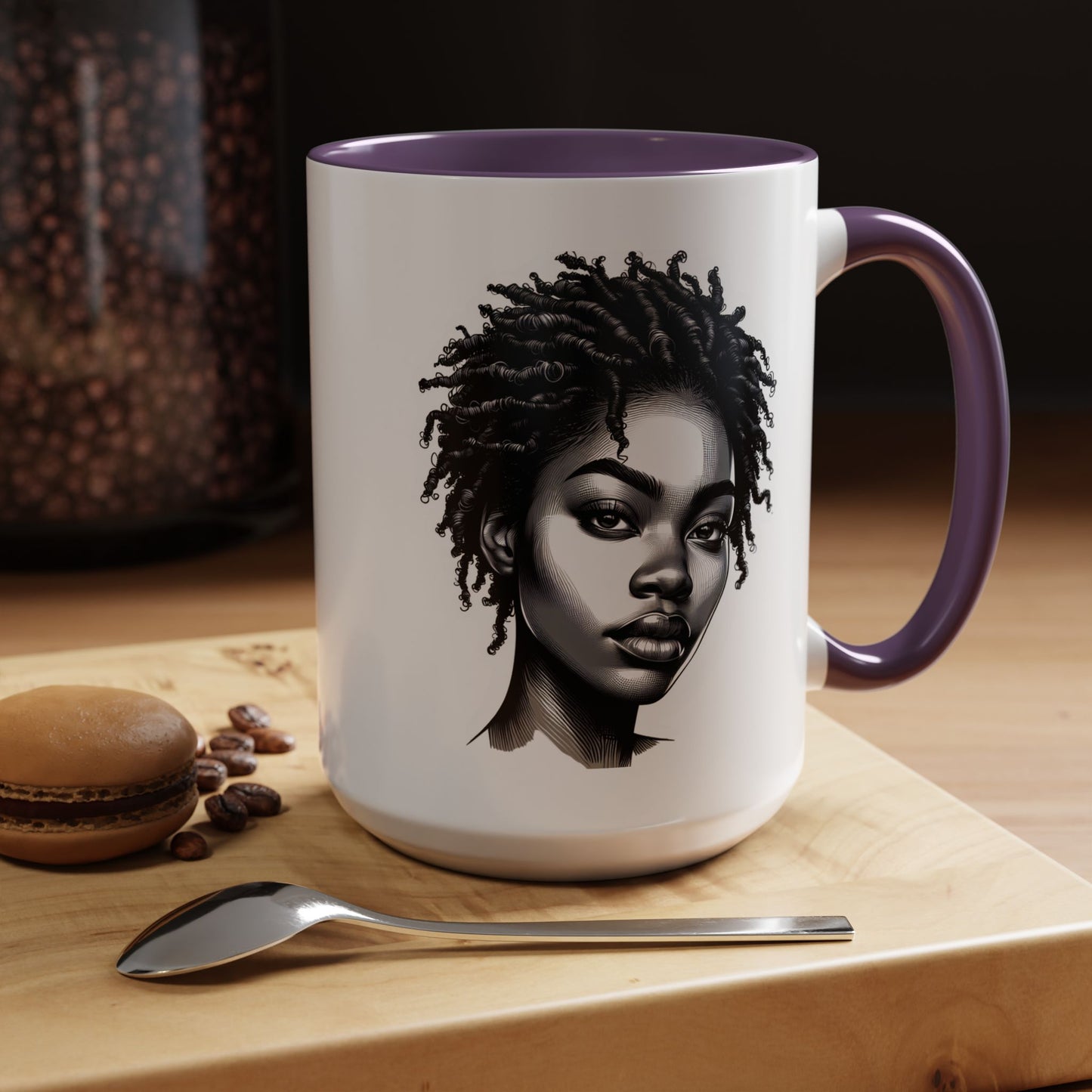 Afrocentric Accent Coffee Mug, Artistic Mug for Home, Unique Gift for Her, Afro Hair Black American African Girl