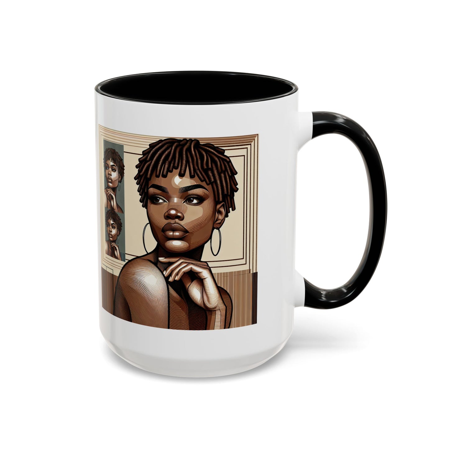 Elegant Art Coffee Mug, Unique Mug Gift, Black Girl Coffee Cup, Afrocentric Accent Mug