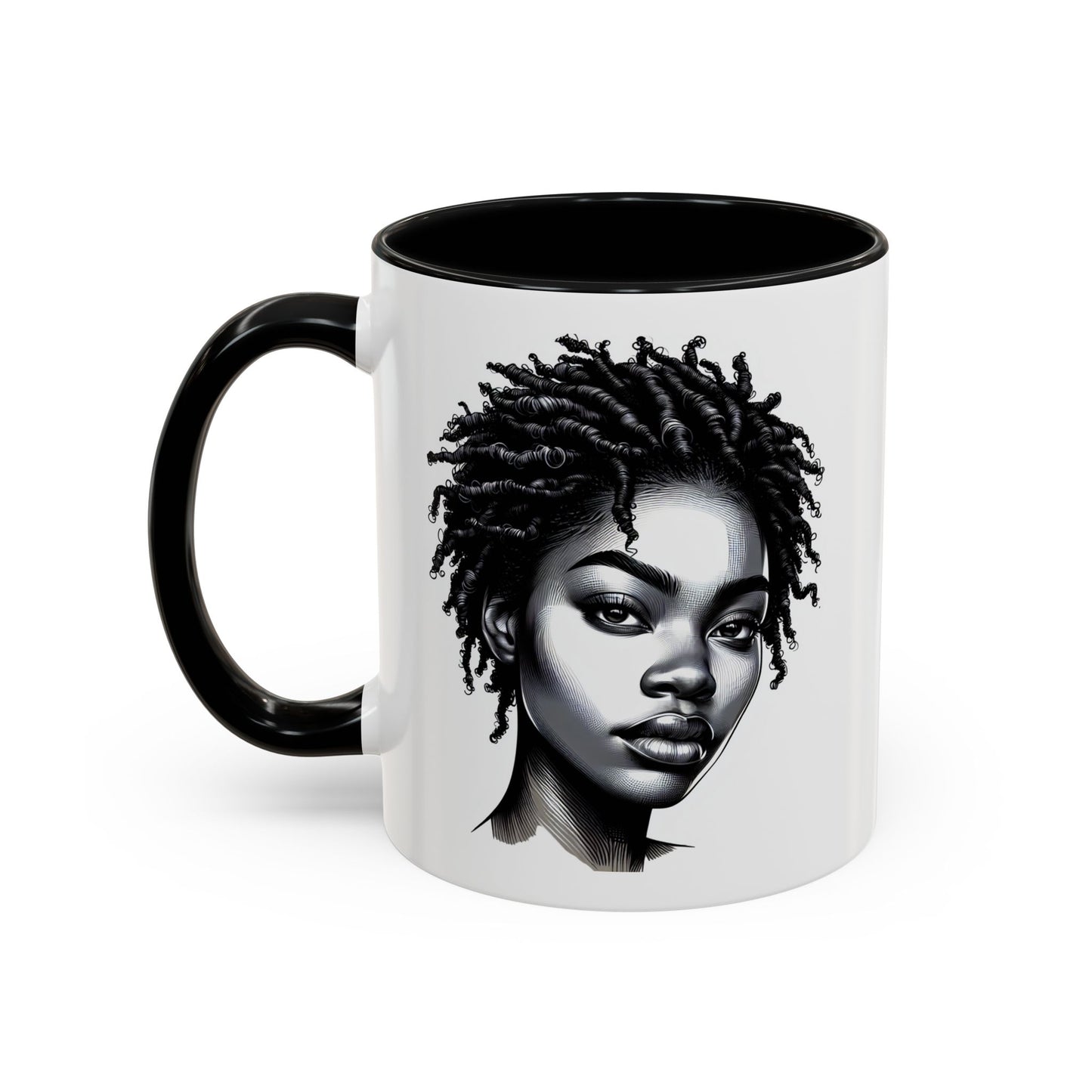 Afrocentric Accent Coffee Mug, Artistic Mug for Home, Unique Gift for Her, Afro Hair Black American African Girl
