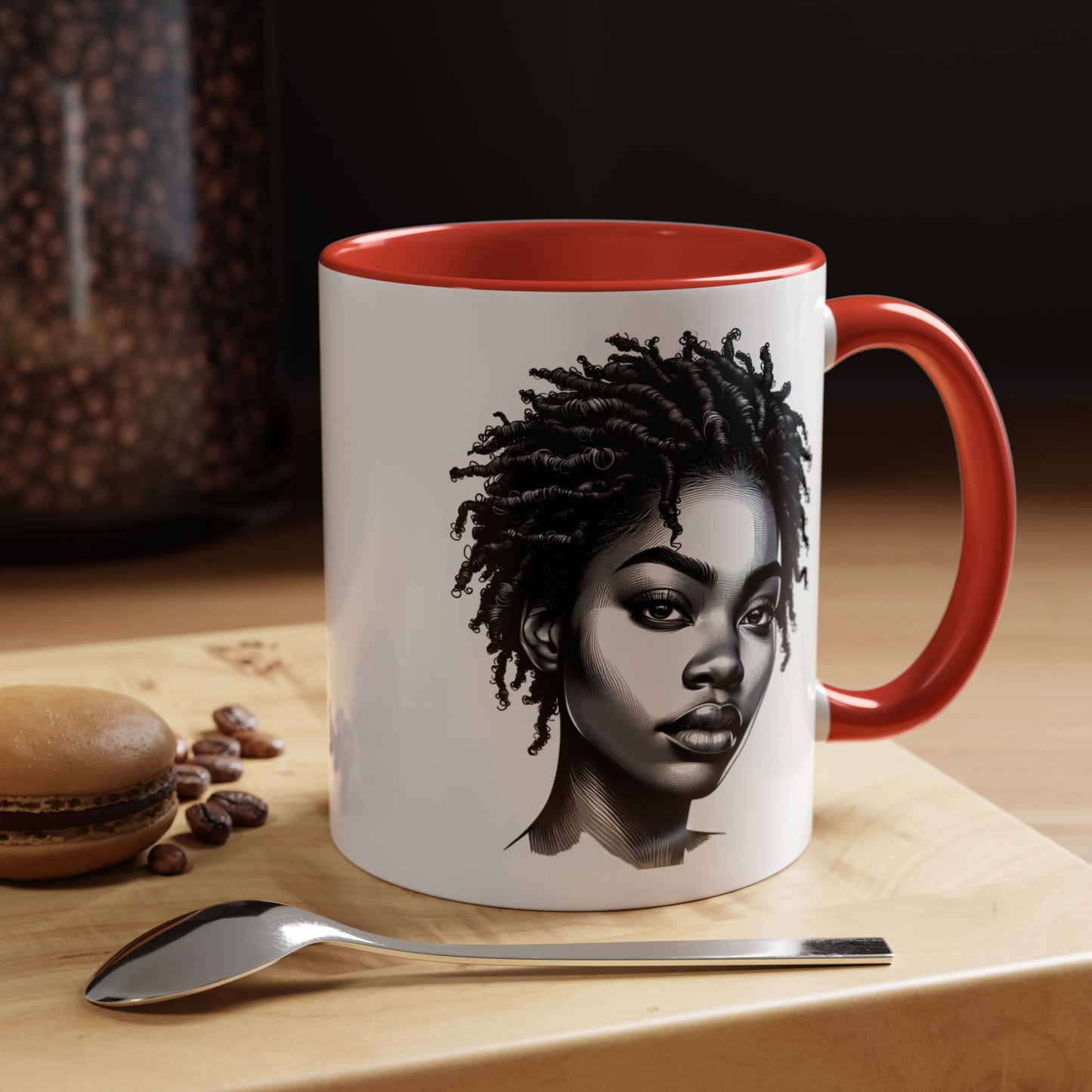 Afrocentric Accent Coffee Mug, Artistic Mug for Home, Unique Gift for Her, Afro Hair Black American African Girl