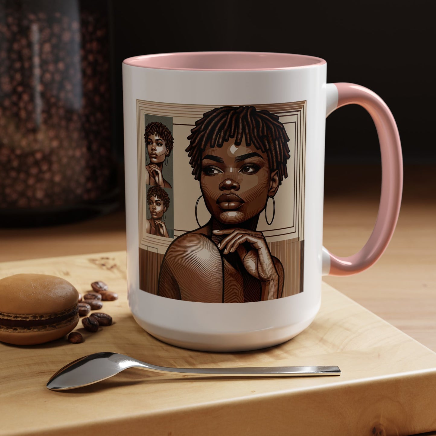 Elegant Art Coffee Mug, Unique Mug Gift, Black Girl Coffee Cup, Afrocentric Accent Mug