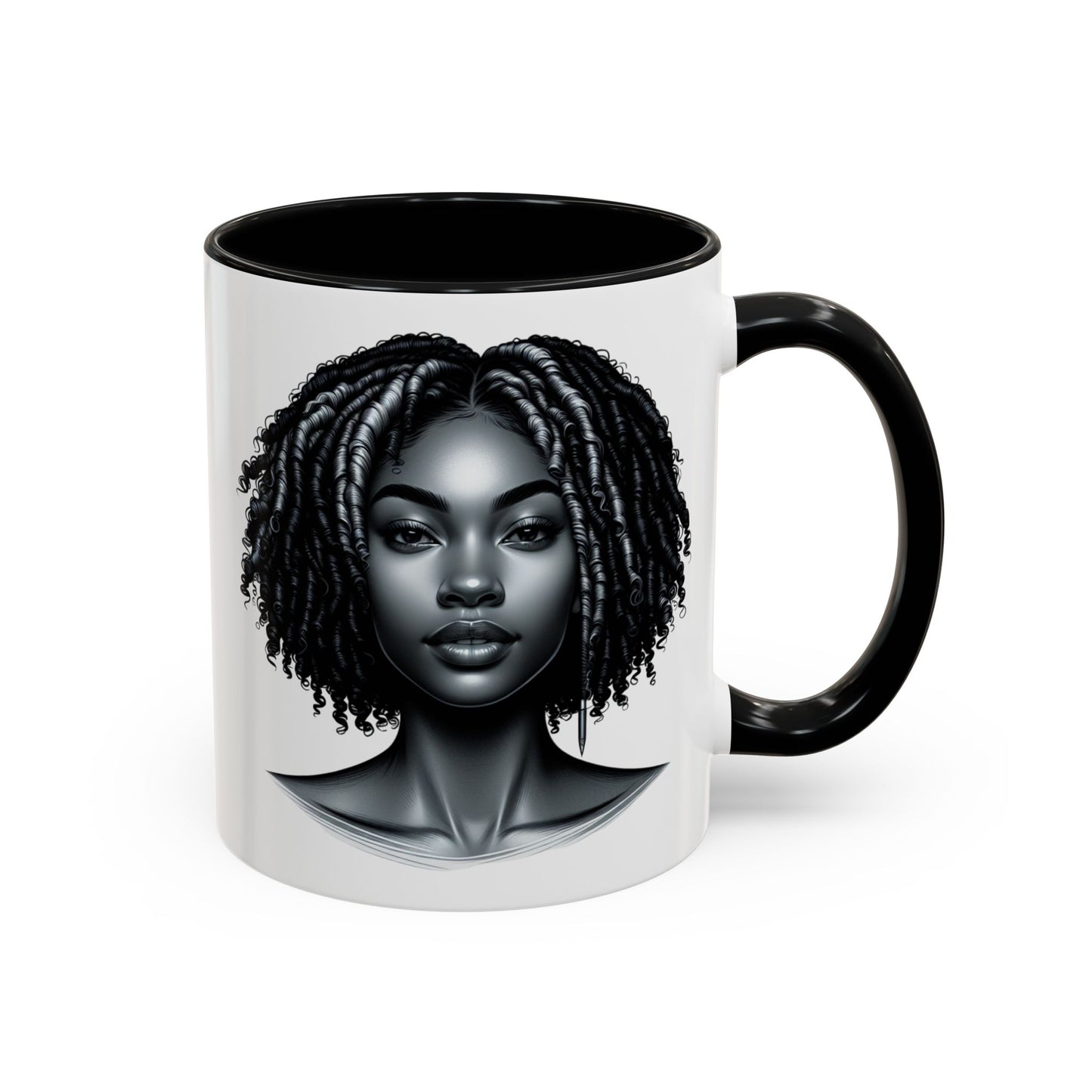 Elegant Black Woman Accent Coffee Mug. Afrocentric Gift for Coffee Lovers, Afro Hair Black American African Girl