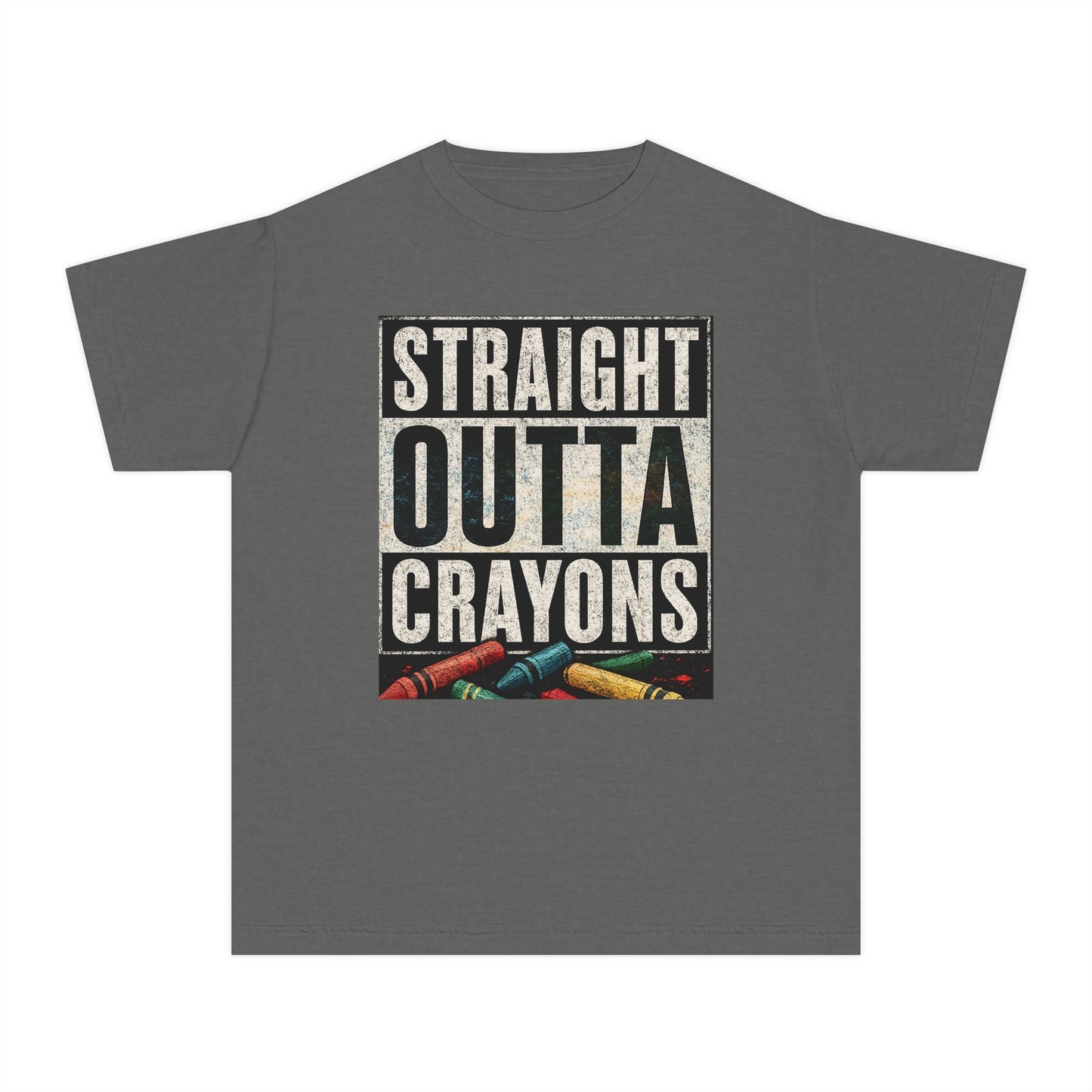 Straight Outta Crayons Youth Tee, Fun Kids T-Shirt, Afro Hair Black American African Girl T-shirt