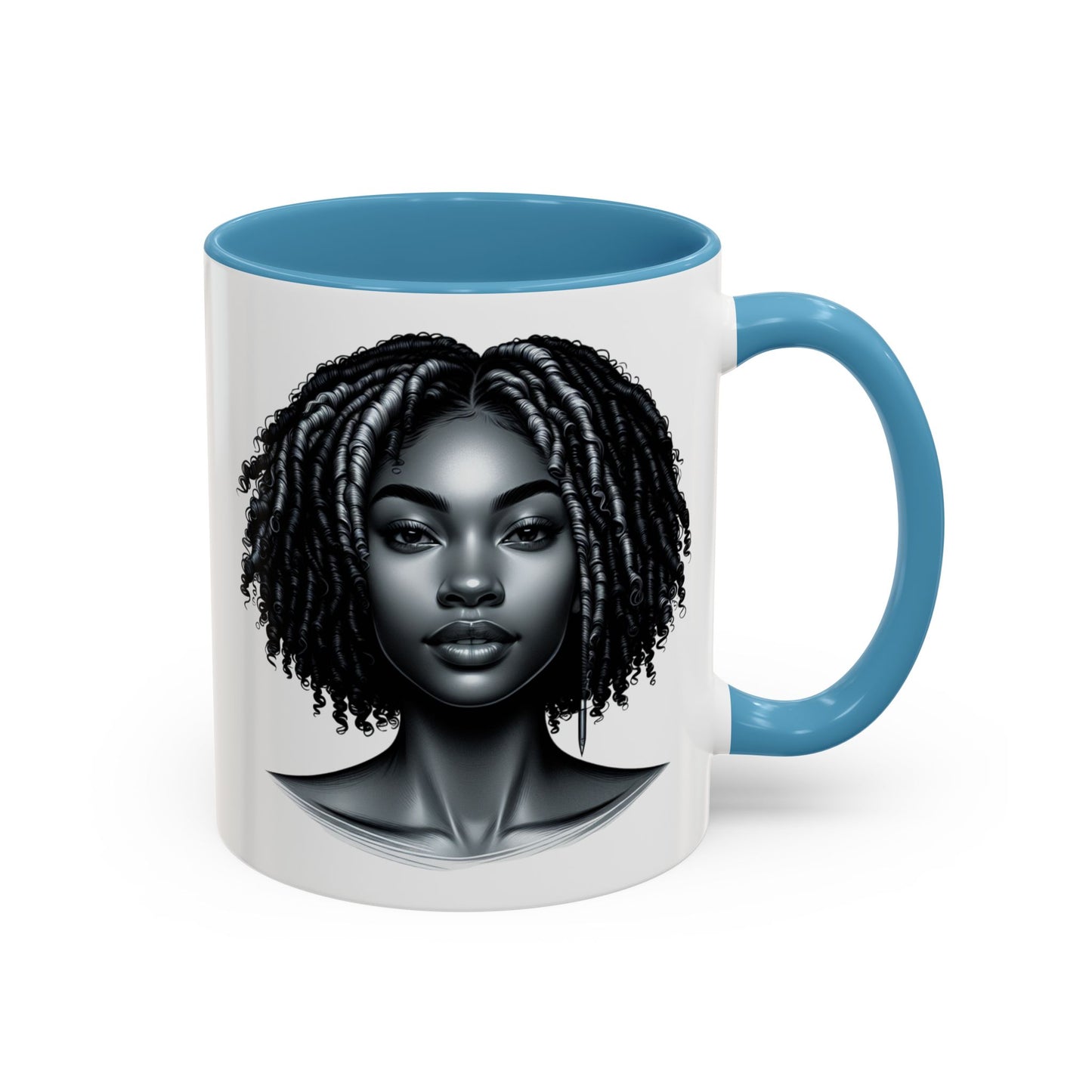 Elegant Black Woman Accent Coffee Mug. Afrocentric Gift for Coffee Lovers, Afro Hair Black American African Girl