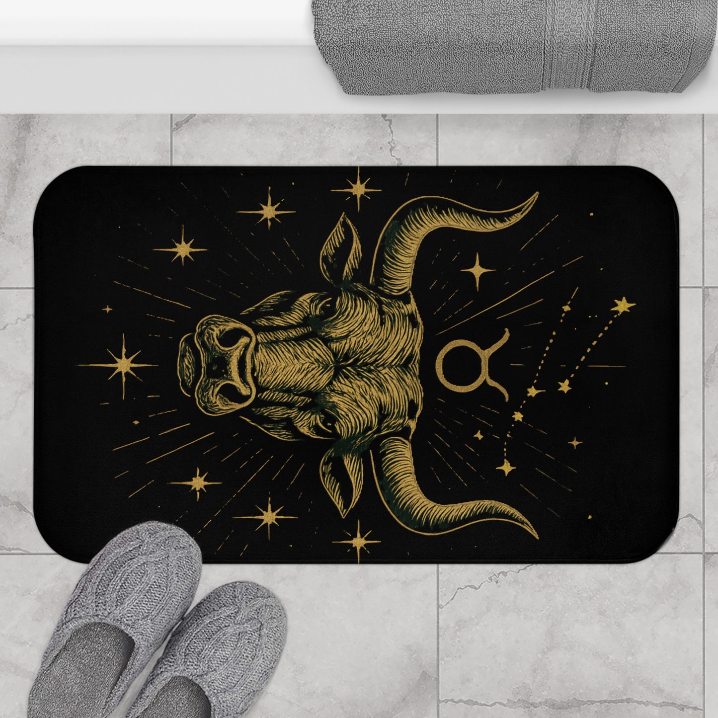 Taurus Zodiac Decor, Astrology Bull Bathmat.  Boho Bathroom Accessory, Horoscope Gift for Him/Her, Unique Home Decor