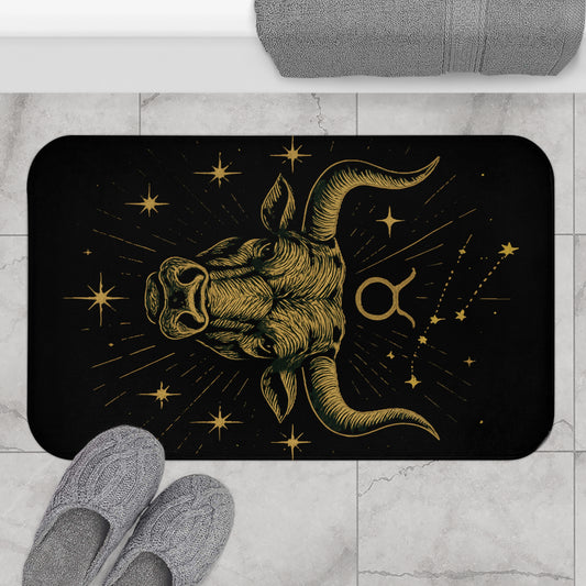 Taurus Zodiac Decor, Astrology Bull Bathmat.  Boho Bathroom Accessory, Horoscope Gift for Him/Her, Unique Home Decor