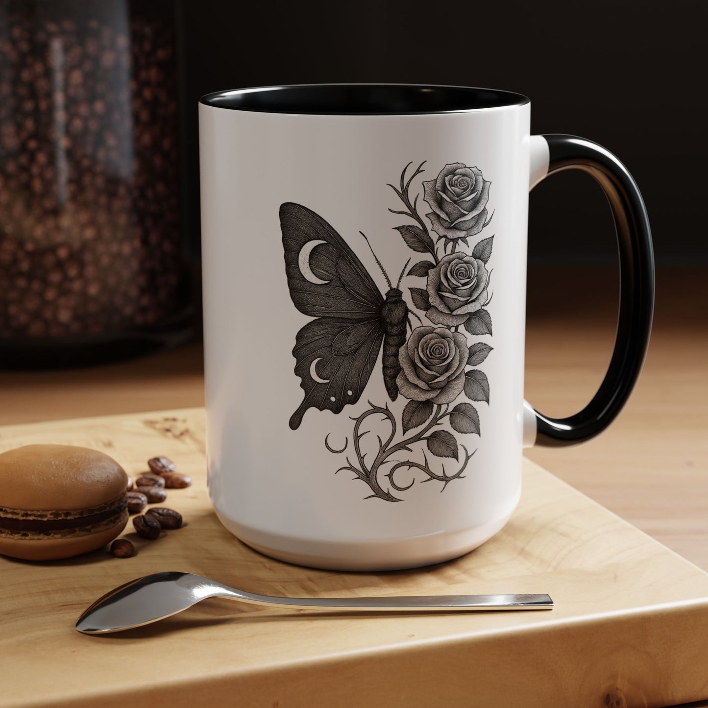 Elegant Floral Butterfly Mug. Black & White Coffee Cup. Home Decor, Gift for Her, Cater to Plant Lovers, Birthday, Everyday Use