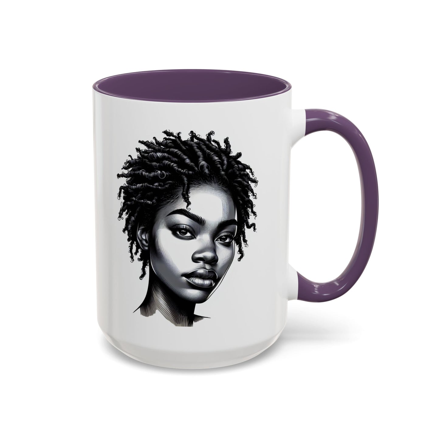 Afrocentric Accent Coffee Mug, Artistic Mug for Home, Unique Gift for Her, Afro Hair Black American African Girl