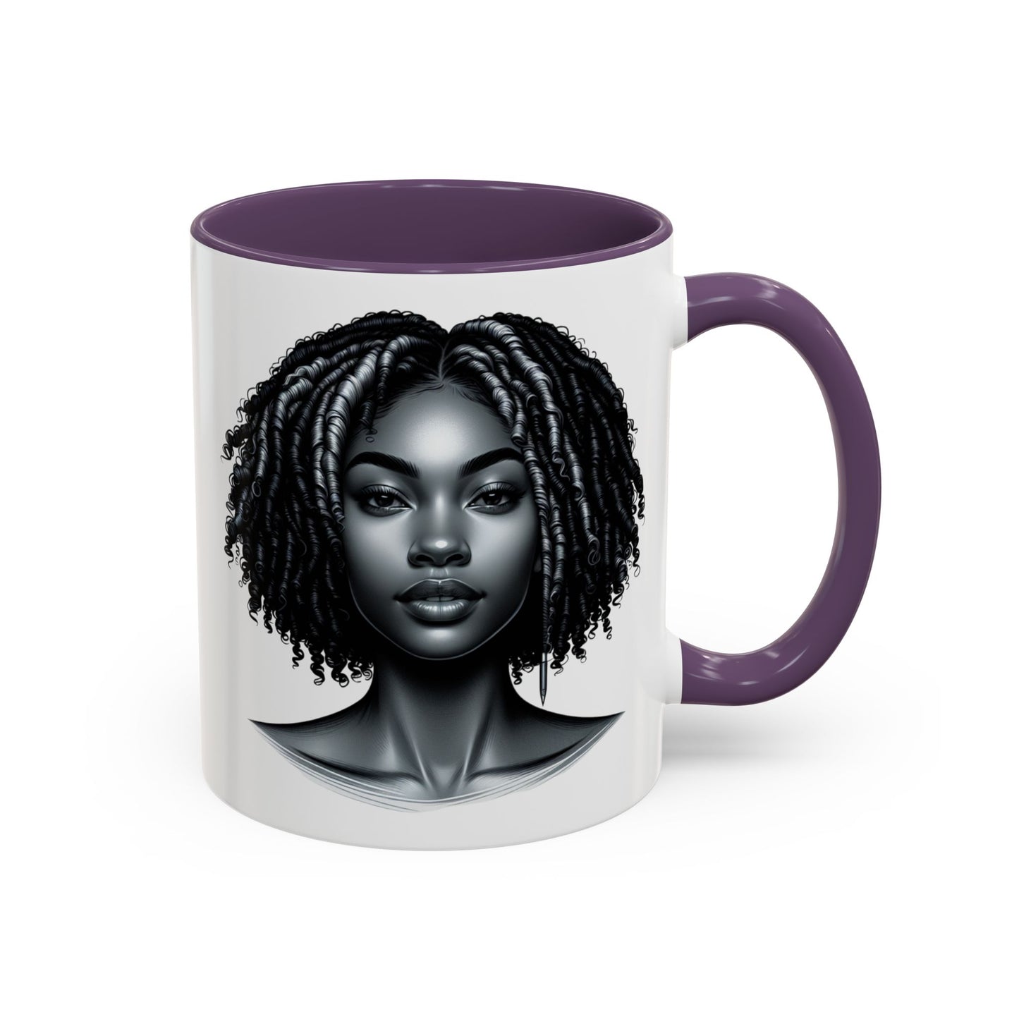 Elegant Black Woman Accent Coffee Mug. Afrocentric Gift for Coffee Lovers, Afro Hair Black American African Girl