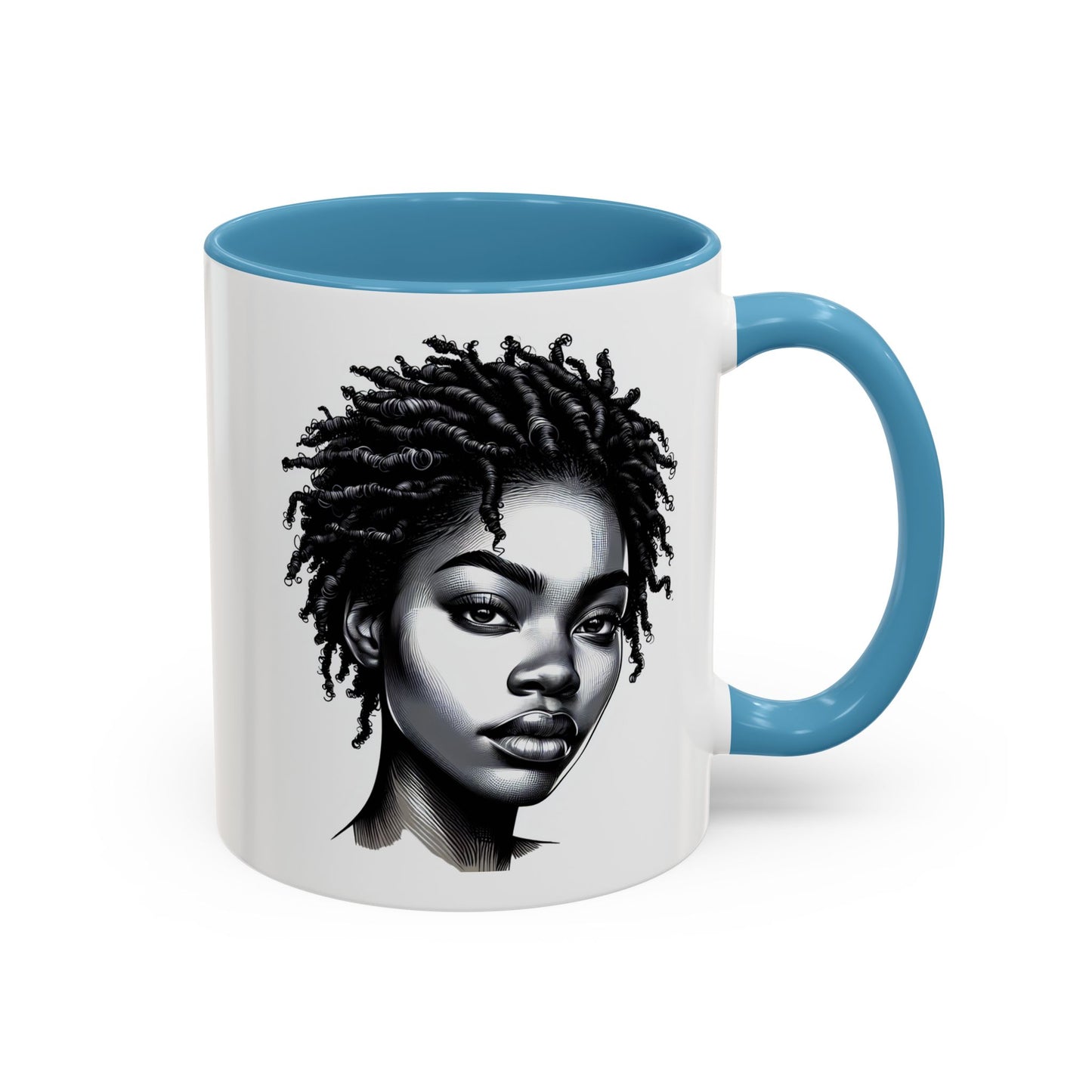 Afrocentric Accent Coffee Mug, Artistic Mug for Home, Unique Gift for Her, Afro Hair Black American African Girl