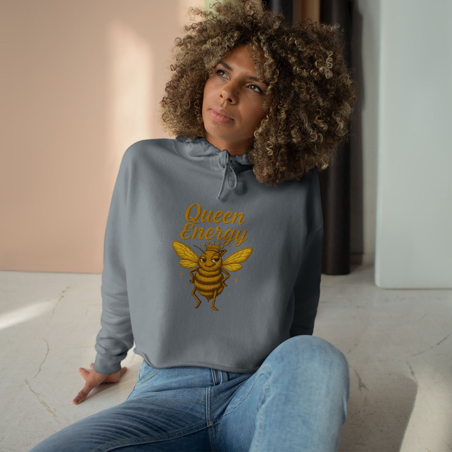 Queen Energy Crop Hoodie, Empowering Streetwear, Bee Inspired Apparel, Perfect for Gifts, Fashion Forward, Casual Style