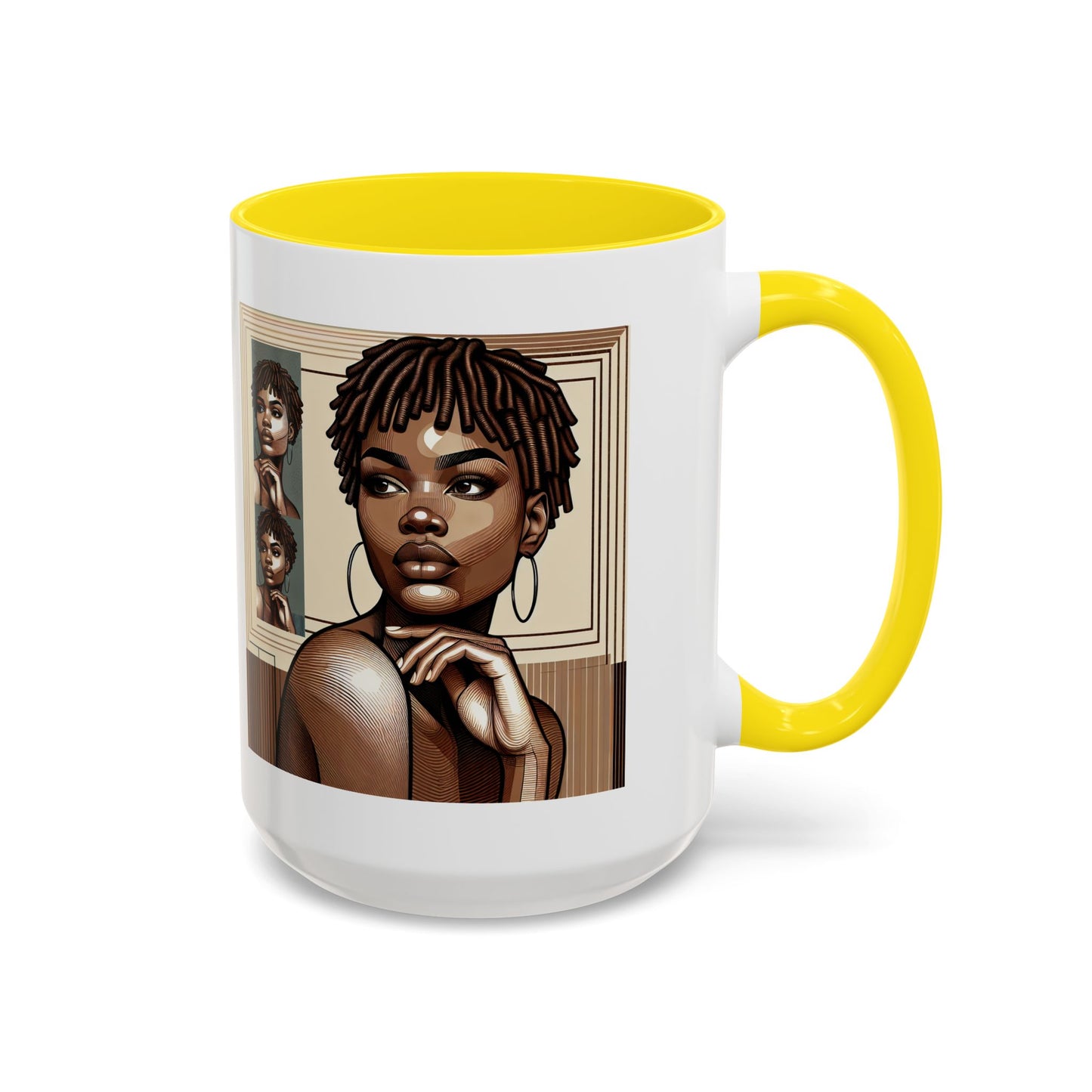 Elegant Art Coffee Mug, Unique Mug Gift, Black Girl Coffee Cup, Afrocentric Accent Mug