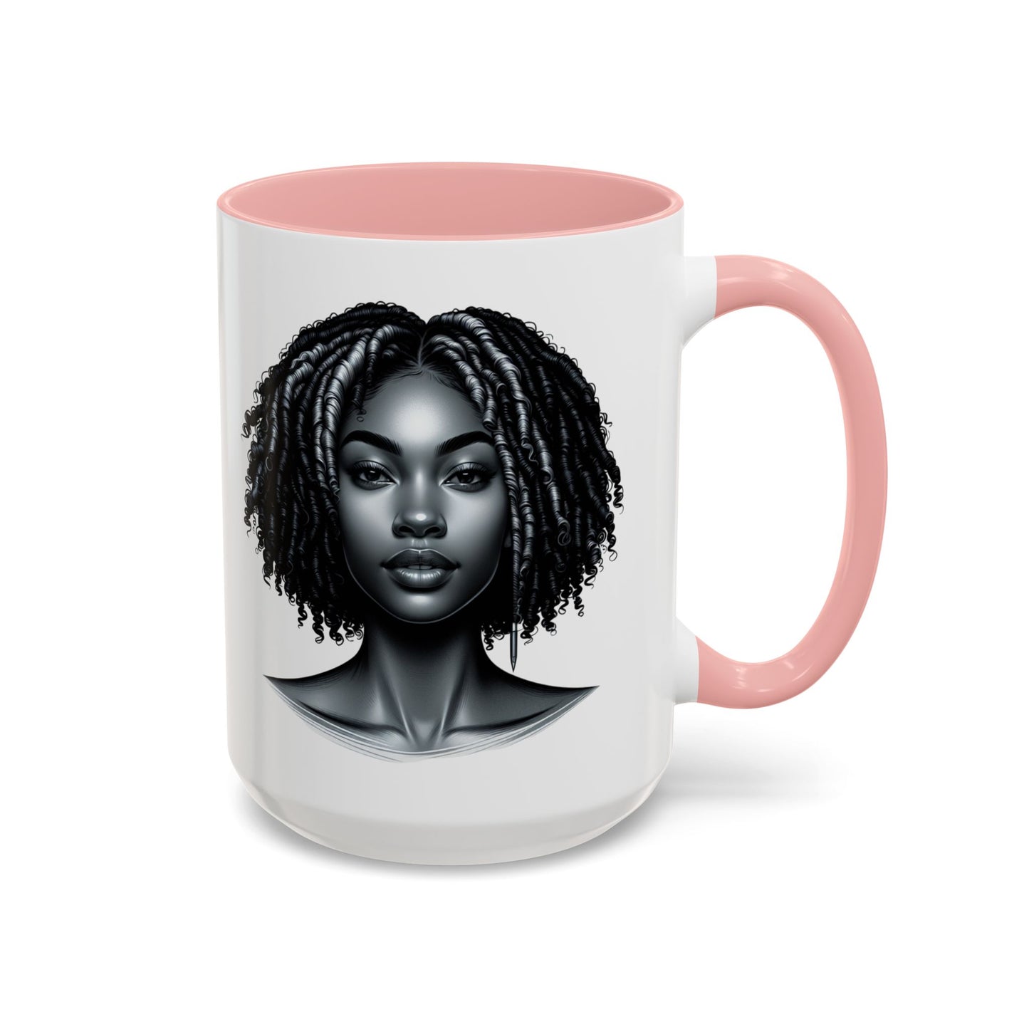 Elegant Black Woman Accent Coffee Mug. Afrocentric Gift for Coffee Lovers, Afro Hair Black American African Girl
