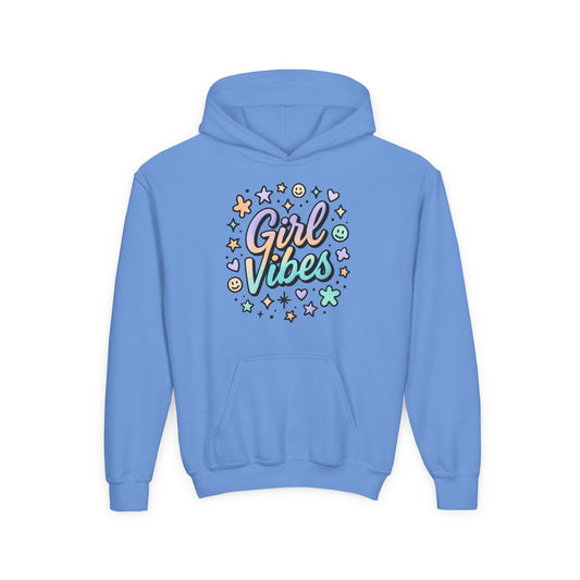 Youth Hoodie with 'Girl Vibes' Design, Trendy Pullover for Teens, Perfect Gift for Birthdays, Casual Wear, and Everyday Comfort