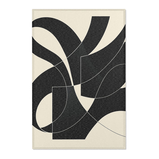 Modern Abstract Area Rug.  Stylish Home Decor, Boho Chic Floor Mat, Minimalist Geometric Carpet, Black & White, Contemporary Living