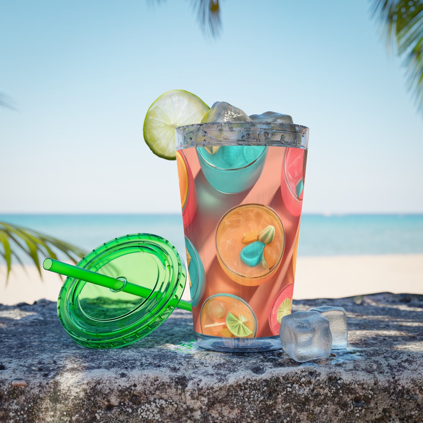 Colorful Sunsplash Tumbler with Straw, Drinkware for Summer, Travel Mug, Gift for Beach Lovers, Reusable Cup, Hydration Essential