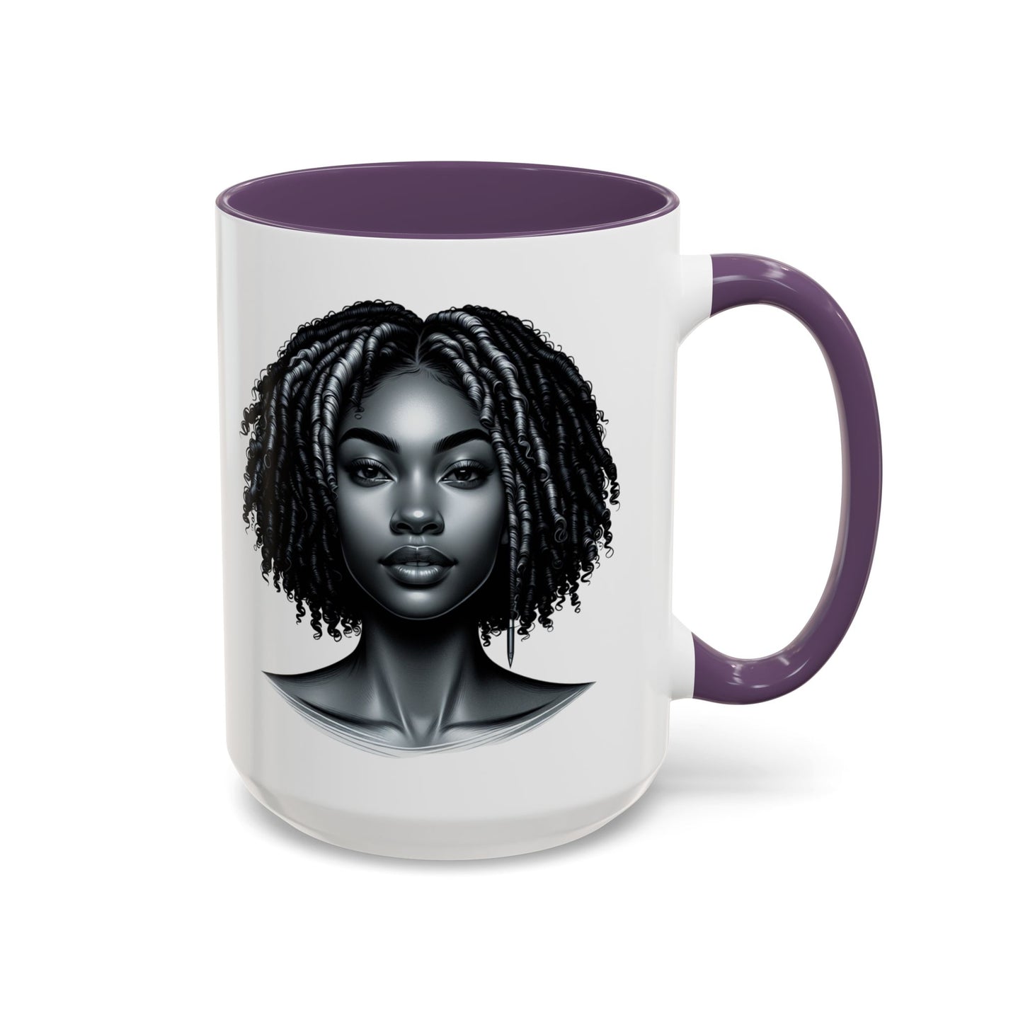 Elegant Black Woman Accent Coffee Mug. Afrocentric Gift for Coffee Lovers, Afro Hair Black American African Girl