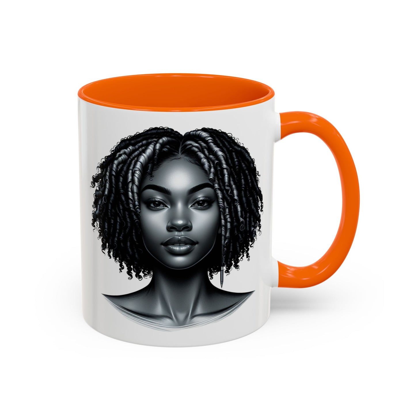 Elegant Black Woman Accent Coffee Mug. Afrocentric Gift for Coffee Lovers, Afro Hair Black American African Girl