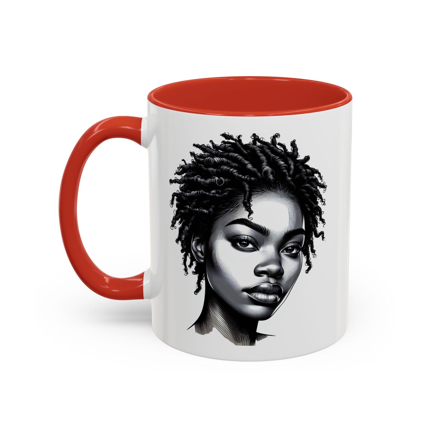 Afrocentric Accent Coffee Mug, Artistic Mug for Home, Unique Gift for Her, Afro Hair Black American African Girl