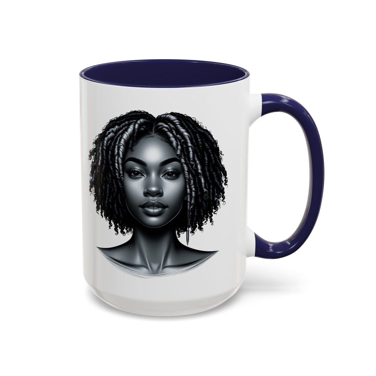 Elegant Black Woman Accent Coffee Mug. Afrocentric Gift for Coffee Lovers, Afro Hair Black American African Girl