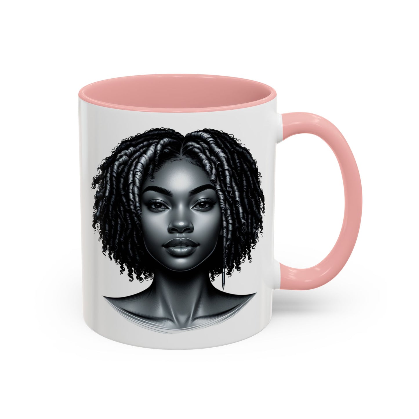 Elegant Black Woman Accent Coffee Mug. Afrocentric Gift for Coffee Lovers, Afro Hair Black American African Girl