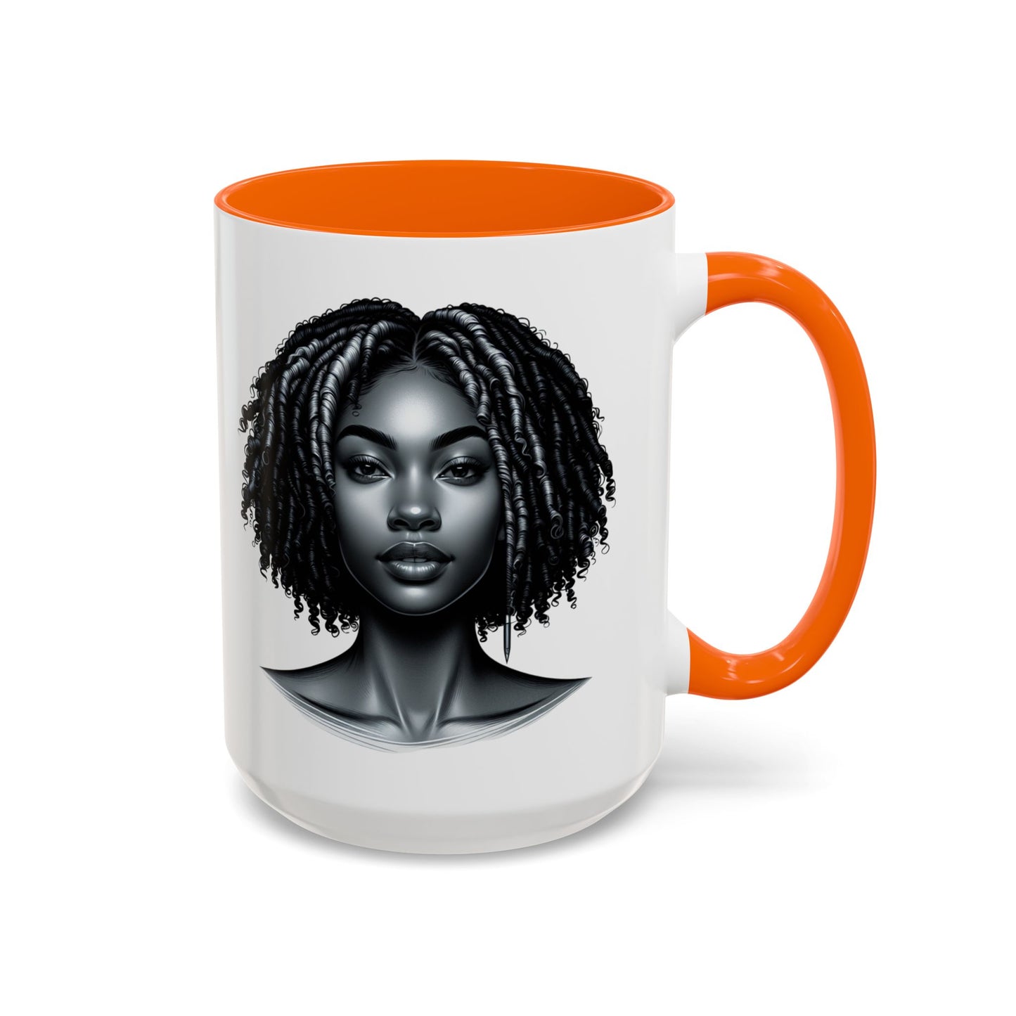 Elegant Black Woman Accent Coffee Mug. Afrocentric Gift for Coffee Lovers, Afro Hair Black American African Girl