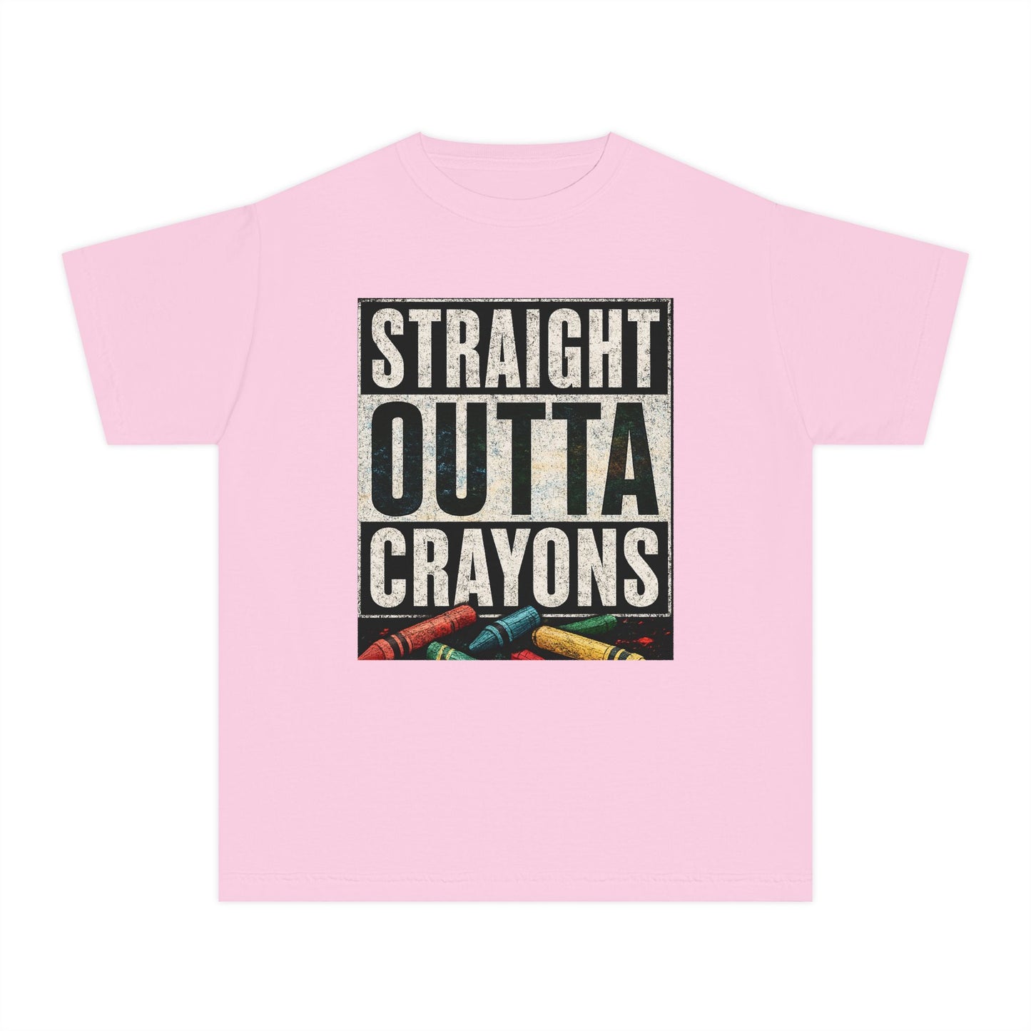 Straight Outta Crayons Youth Tee, Fun Kids T-Shirt, Afro Hair Black American African Girl T-shirt