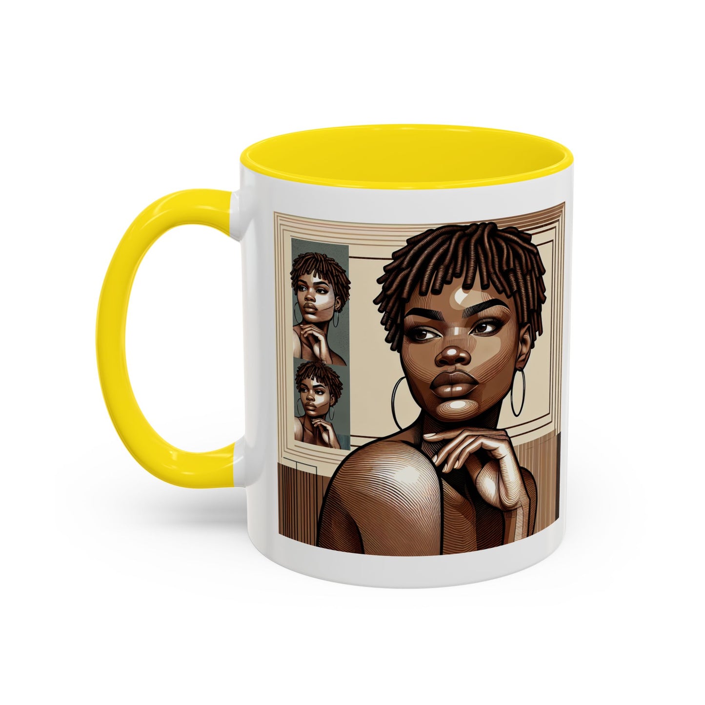 Elegant Art Coffee Mug, Unique Mug Gift, Black Girl Coffee Cup, Afrocentric Accent Mug