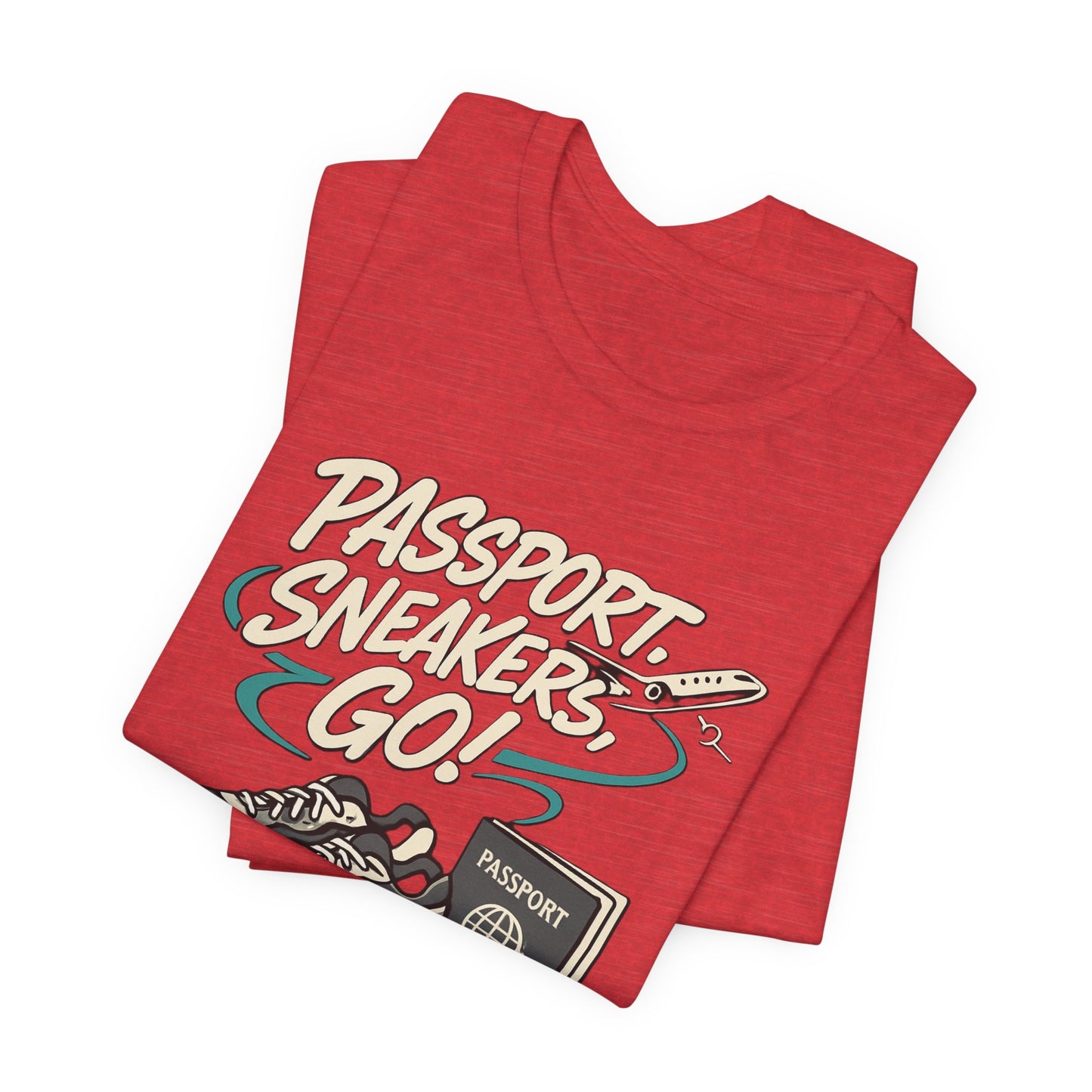 Passport Sneakers Unisex Tee, Travel T-Shirt, Vacation Shirt, Gift for Travelers, Adventure Clothing