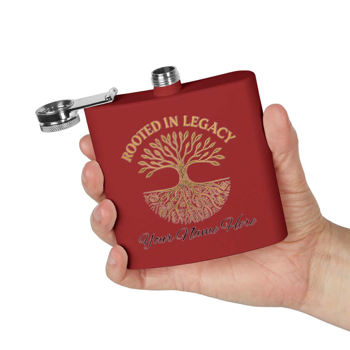 Rooted in Legacy Personalized Stainless Steel Flask. Custom Engraved Hip Flask for Men and Women, Afrocentric Gift Idea