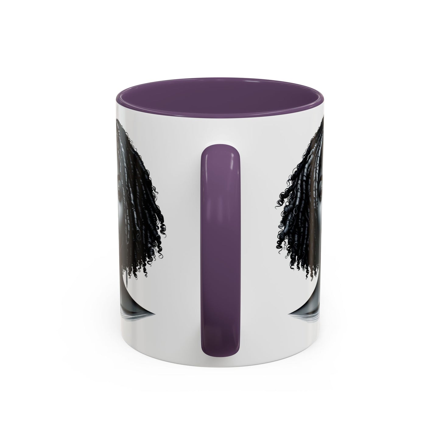Elegant Black Woman Accent Coffee Mug. Afrocentric Gift for Coffee Lovers, Afro Hair Black American African Girl